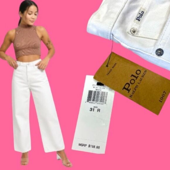 Polo by Ralph Lauren Denim - Ralph Lauren 31x26 Crop Wide Leg Jeans White NWT 100% Cotton